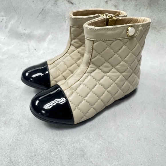 Luxelim sz 27 Sorellina black beige / quilted leather Boots  toddler girl - Picture 2 of 10